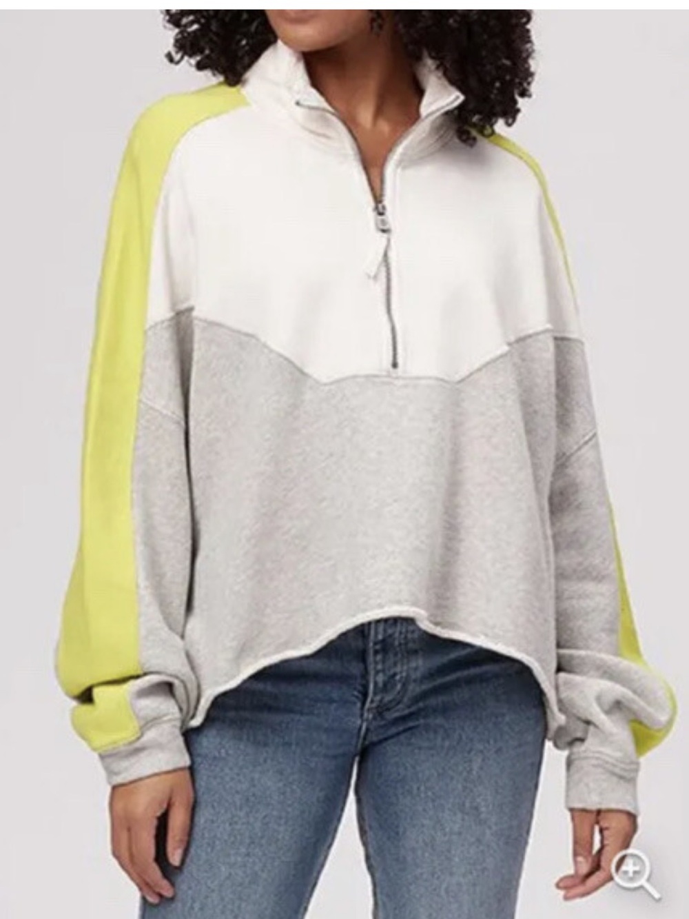 Free People Split Second Sweatshirt Pullover Half Zip Yellow Gray XL